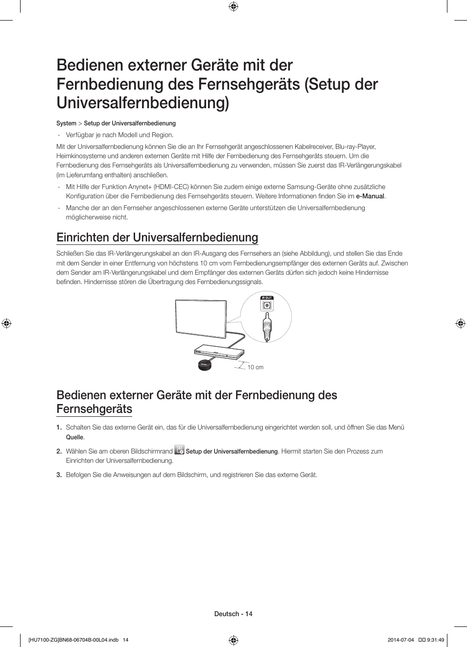 Einrichten der universalfernbedienung | Samsung UE65HU7100S User Manual | Page 34 / 82