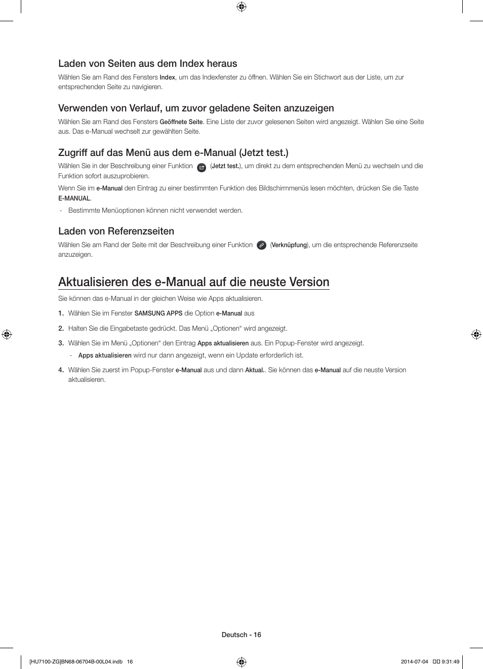 Aktualisieren des e-manual auf die neuste version, Laden von seiten aus dem index heraus, Laden von referenzseiten | Samsung UE65HU7100S User Manual | Page 36 / 82