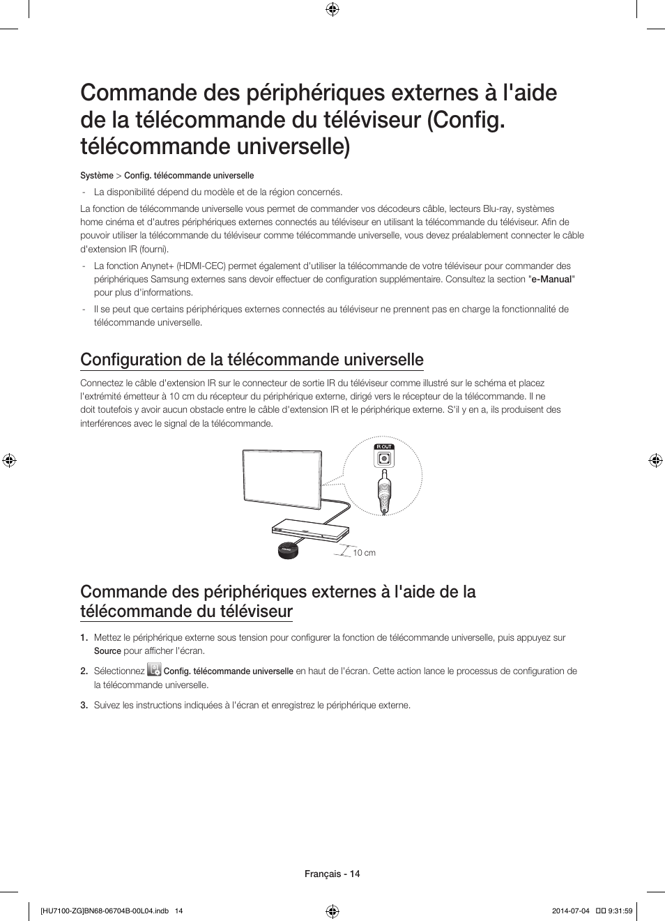 Configuration de la télécommande universelle | Samsung UE65HU7100S User Manual | Page 54 / 82