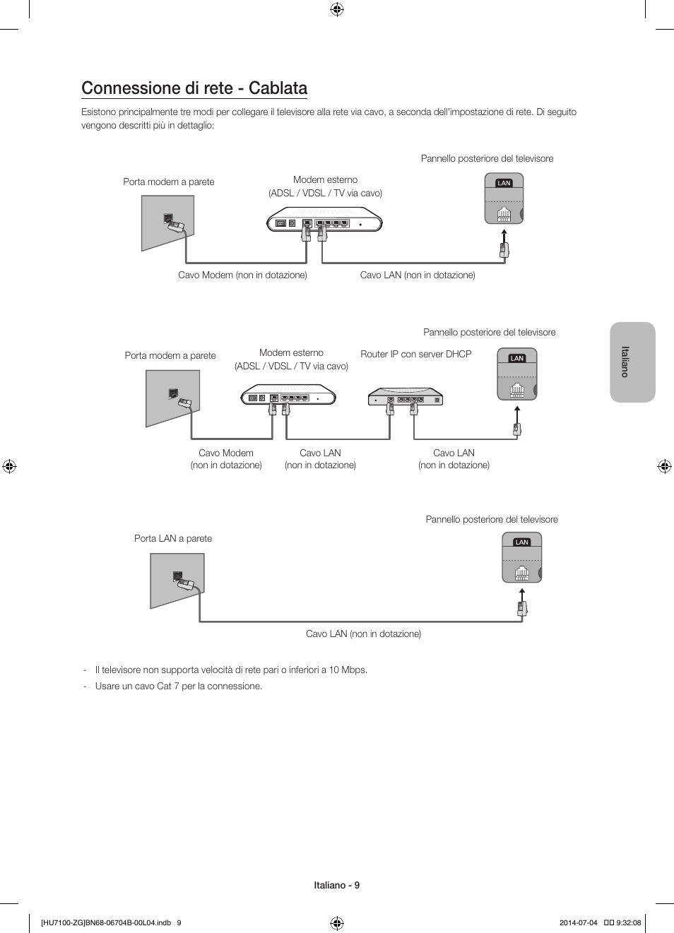 Connessione di rete - cablata | Samsung UE65HU7100S User Manual | Page 69 / 82