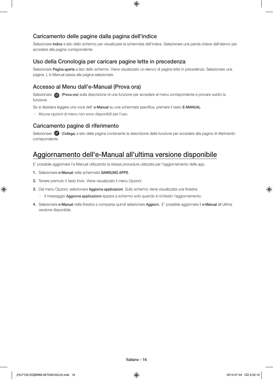 Caricamento delle pagine dalla pagina dell'indice, Accesso al menu dall'e-manual (prova ora), Caricamento pagine di riferimento | Samsung UE65HU7100S User Manual | Page 76 / 82