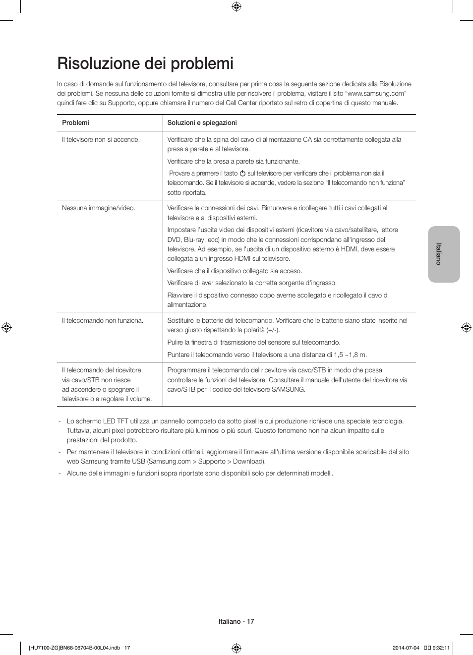 Risoluzione dei problemi | Samsung UE65HU7100S User Manual | Page 77 / 82