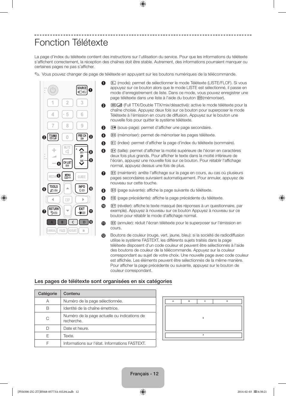 Fonction télétexte | Samsung PE43H4500AW User Manual | Page 56 / 91