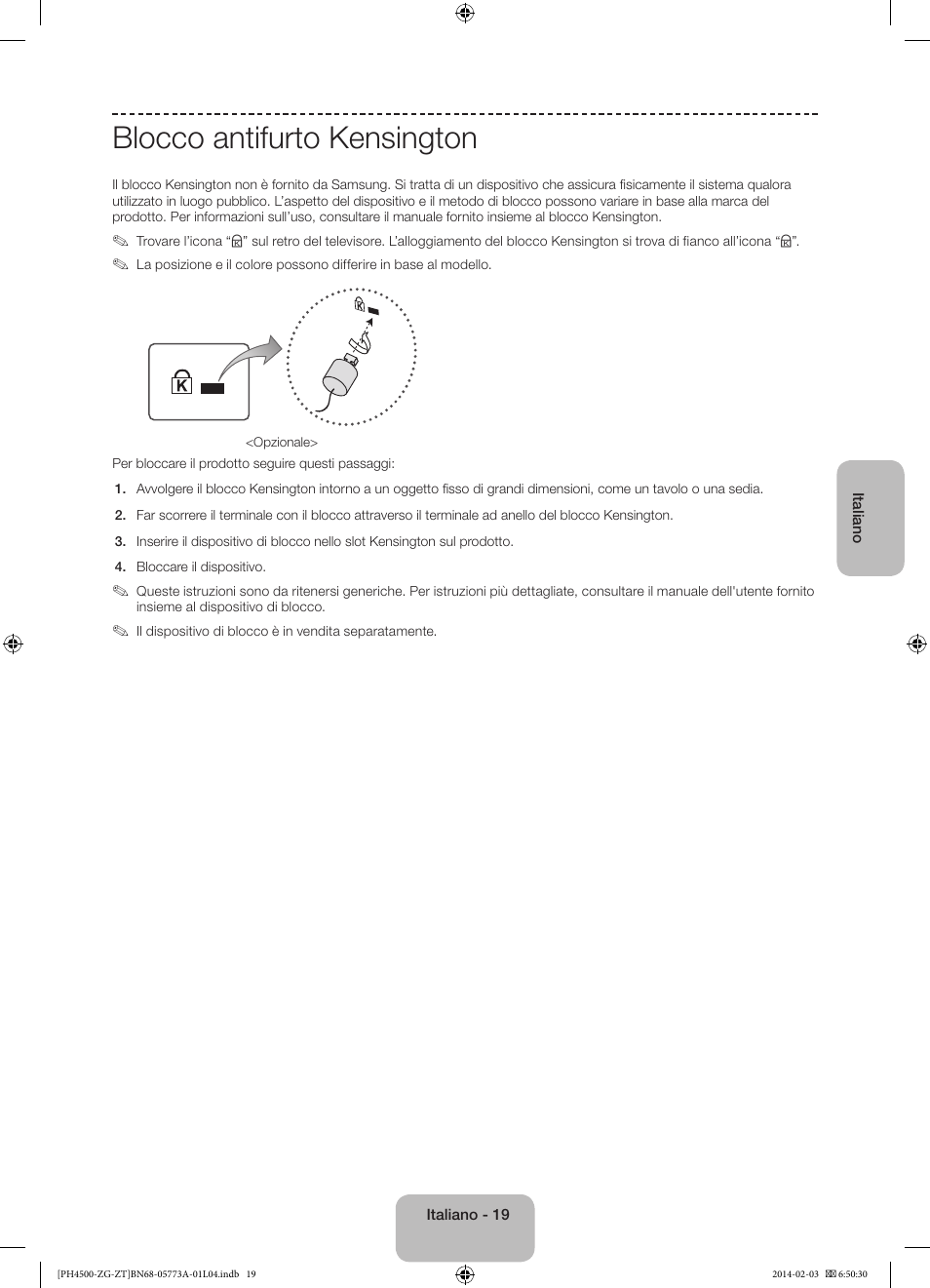 Blocco antifurto kensington | Samsung PE43H4500AW User Manual | Page 85 / 91