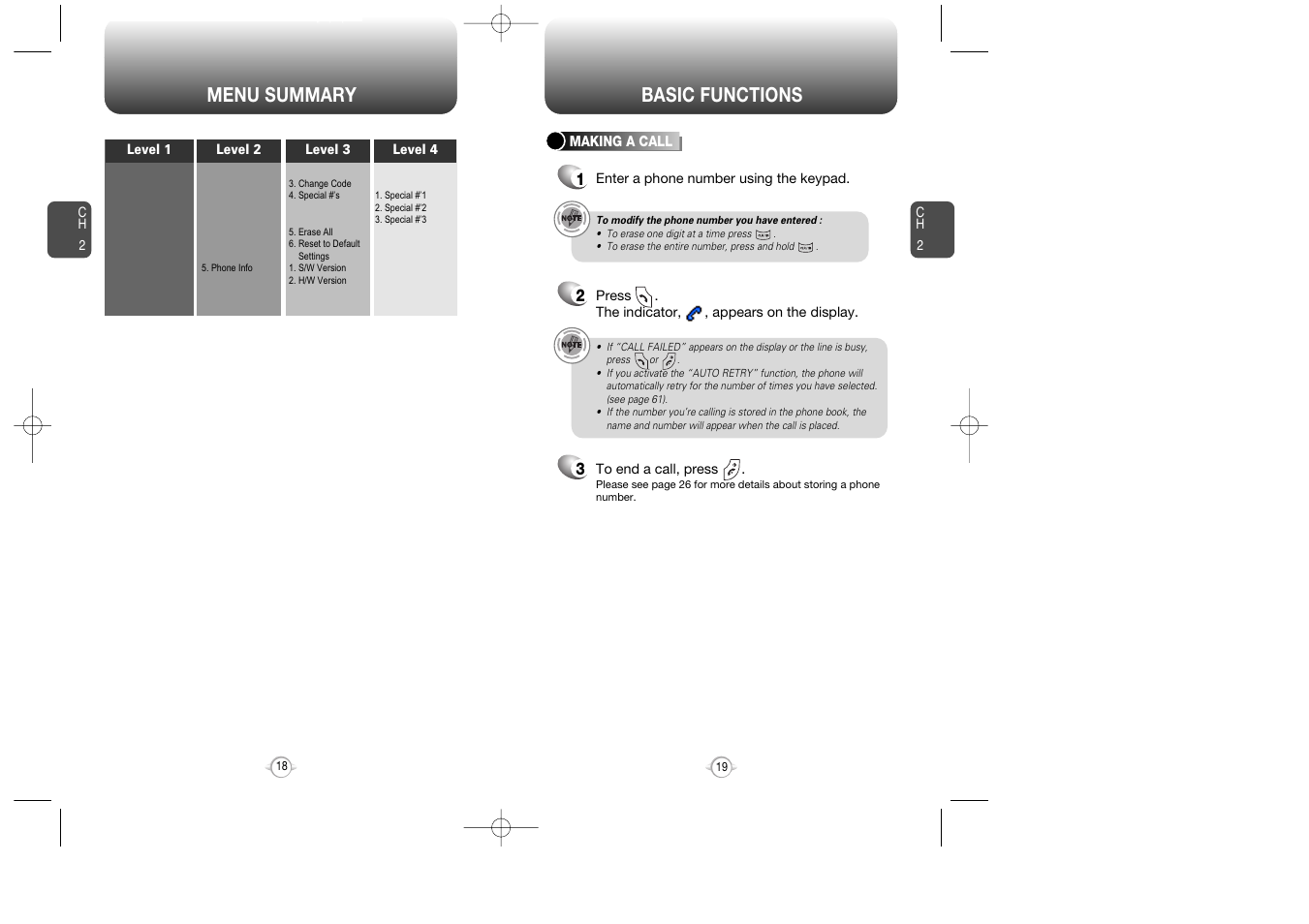 Menu summary, Basic functions | Audiovox VOX 8610 User Manual | Page 11 / 54