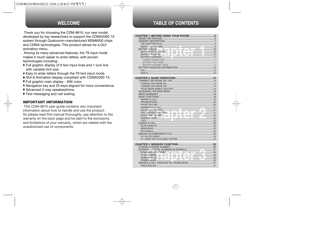 Chapter 1 chapter 2 chapter 3 | Audiovox VOX 8610 User Manual | Page 2 / 54