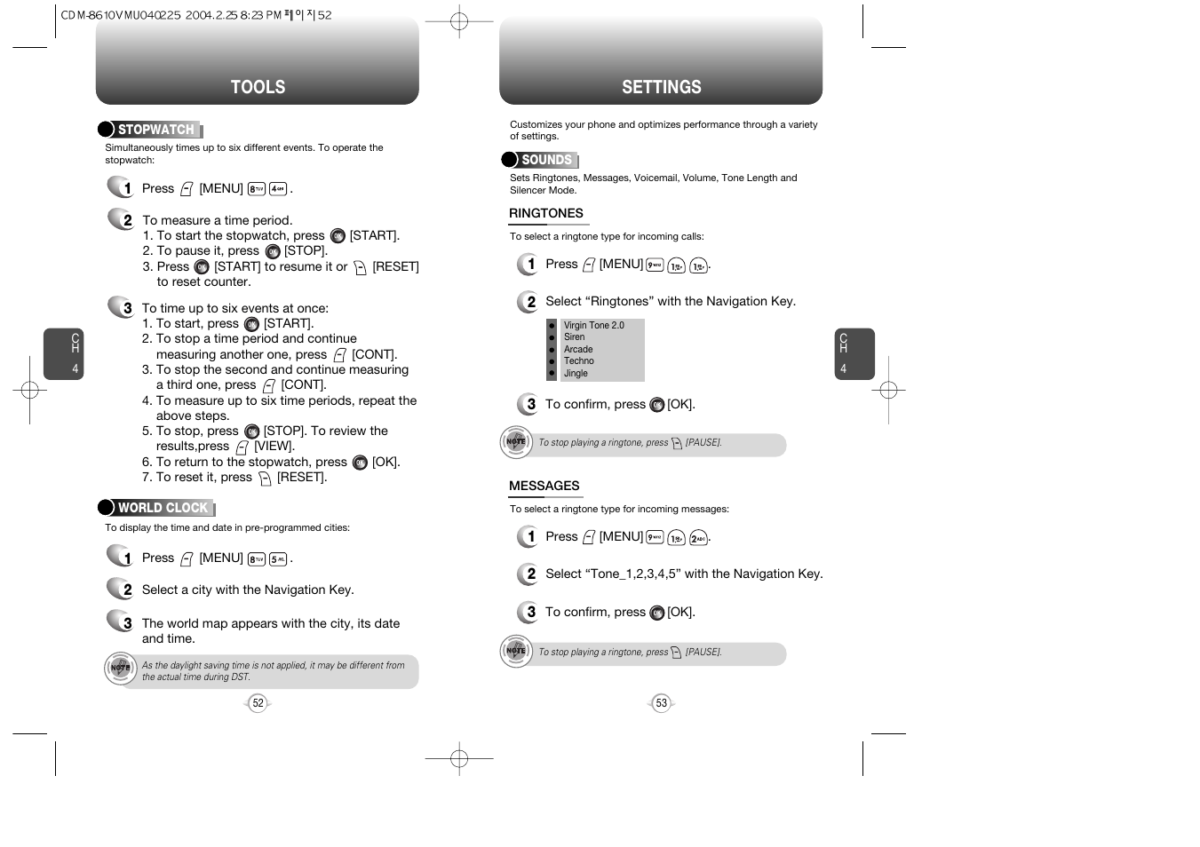 Tools settings | Audiovox VOX 8610 User Manual | Page 28 / 54