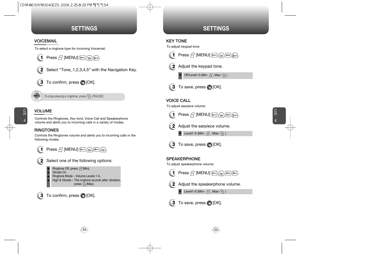 Settings | Audiovox VOX 8610 User Manual | Page 29 / 54