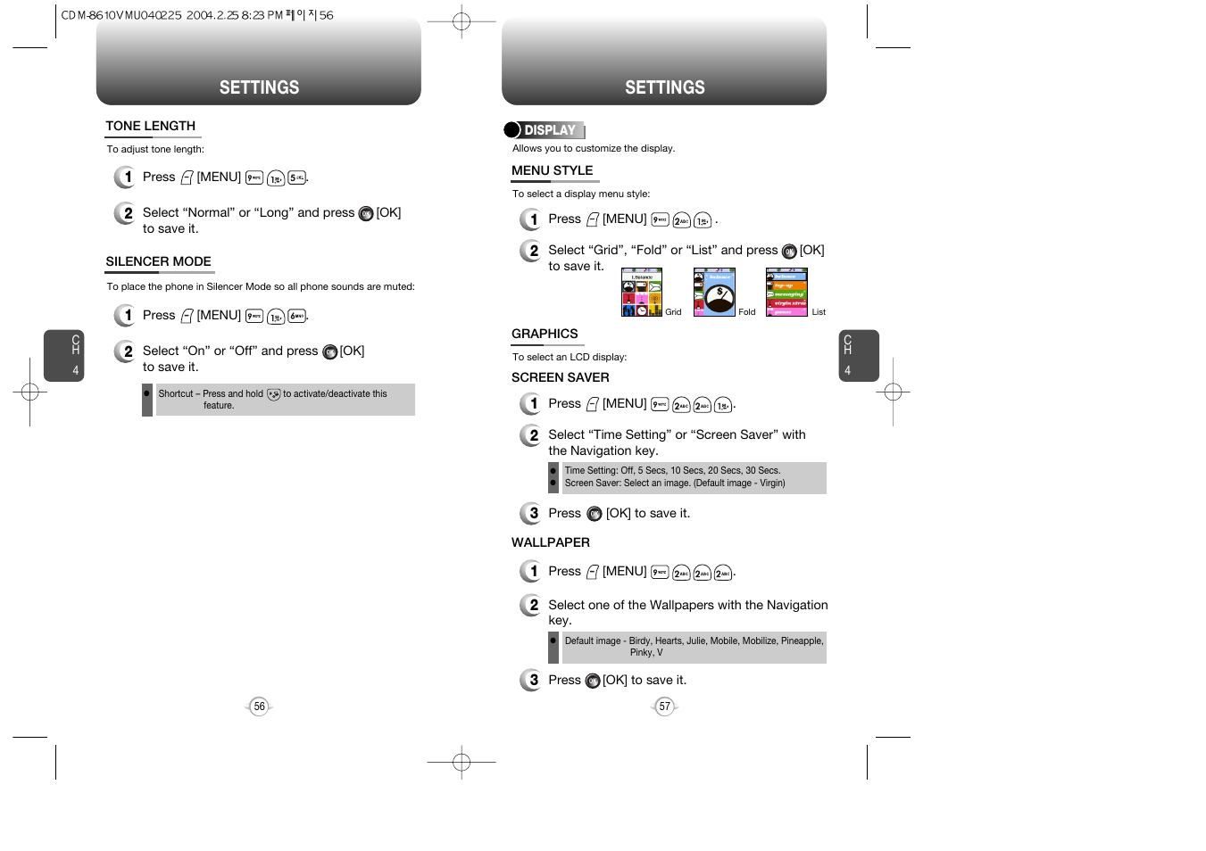 Settings | Audiovox VOX 8610 User Manual | Page 30 / 54