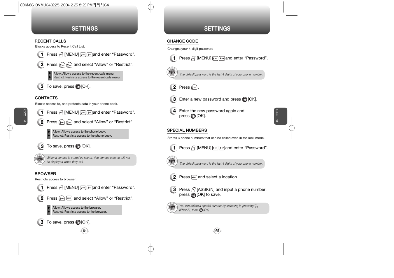 Settings | Audiovox VOX 8610 User Manual | Page 34 / 54