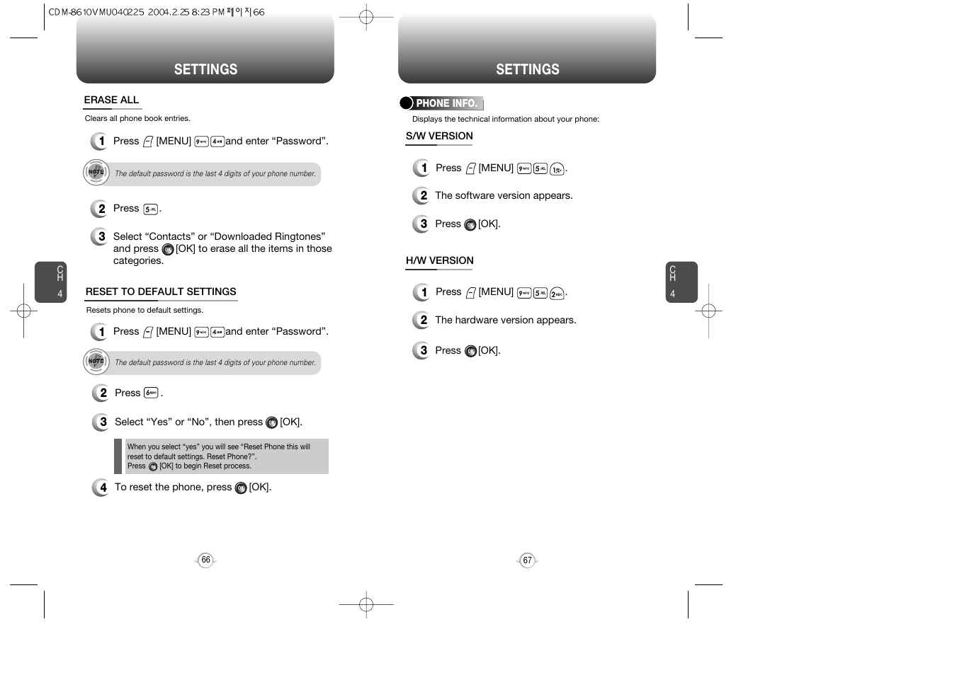 Settings | Audiovox VOX 8610 User Manual | Page 35 / 54