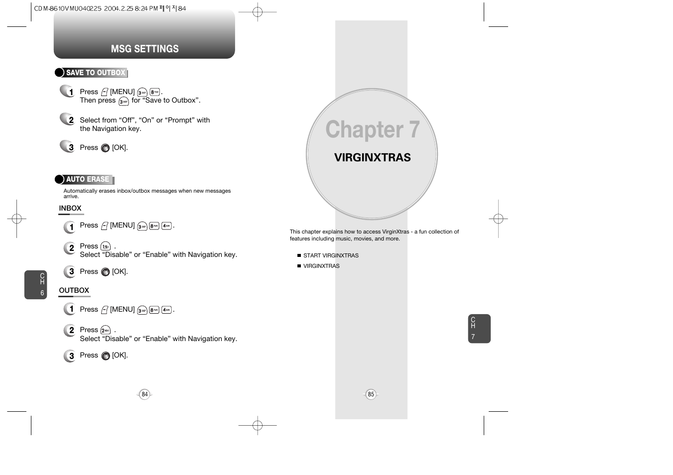 Chapter 7, Virginxtras | Audiovox VOX 8610 User Manual | Page 44 / 54