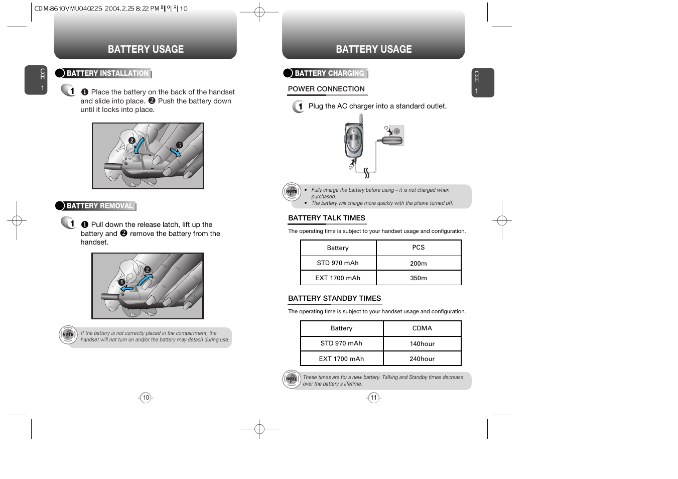 Battery usage | Audiovox VOX 8610 User Manual | Page 7 / 54