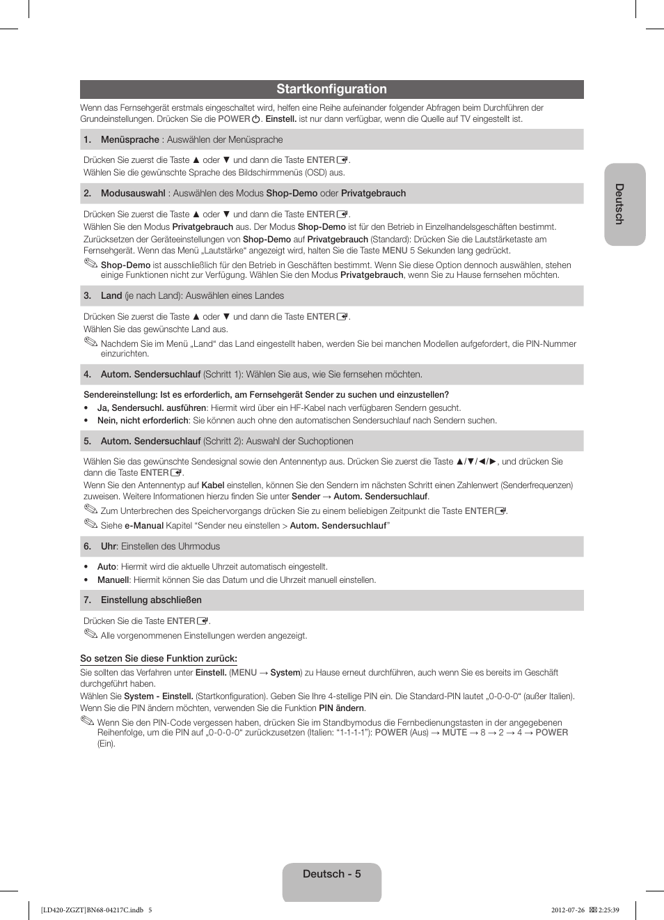 Startkonfiguration | Samsung LE32E420E2W User Manual | Page 17 / 51