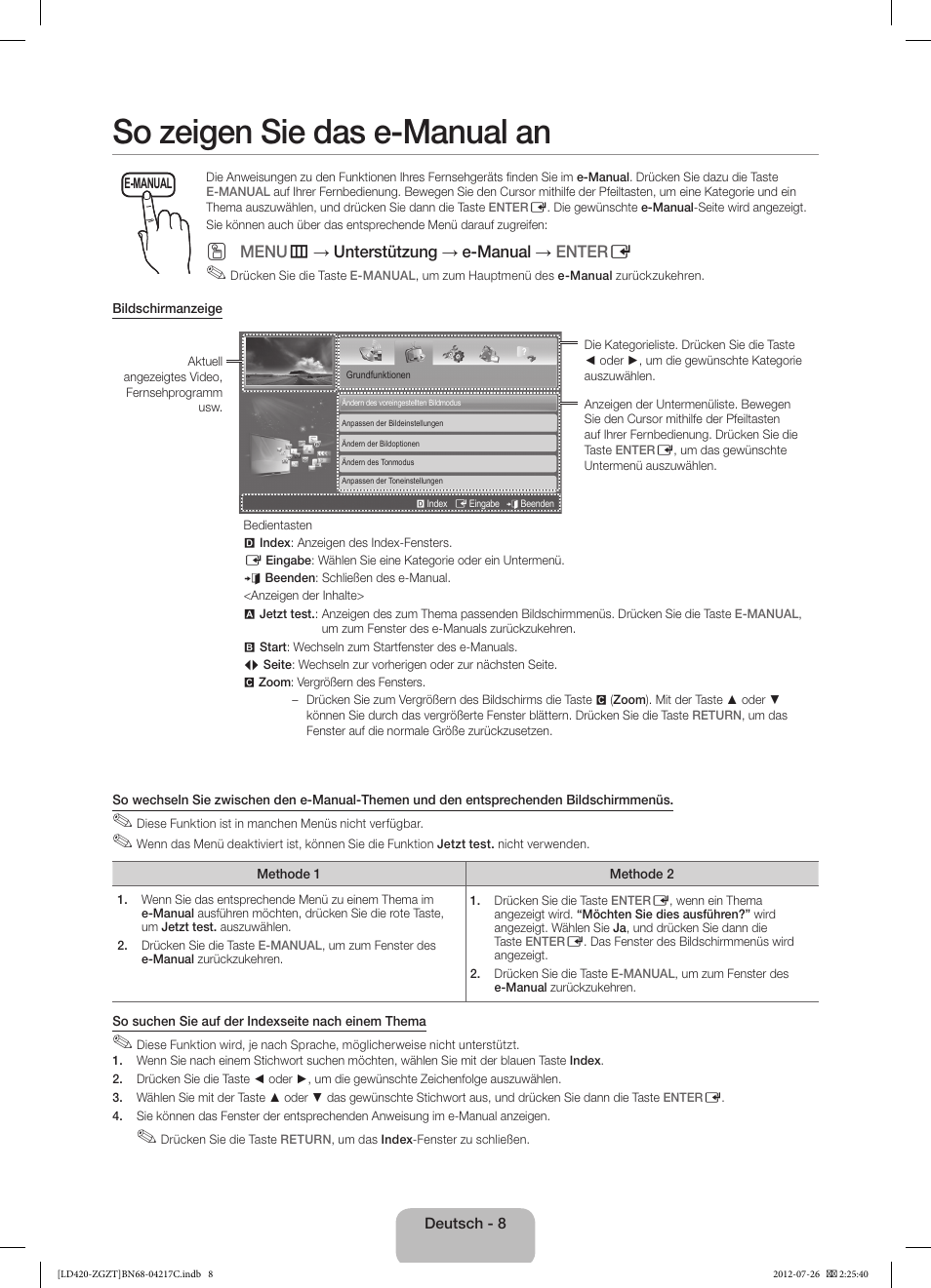 So zeigen sie das e-manual an | Samsung LE32E420E2W User Manual | Page 20 / 51