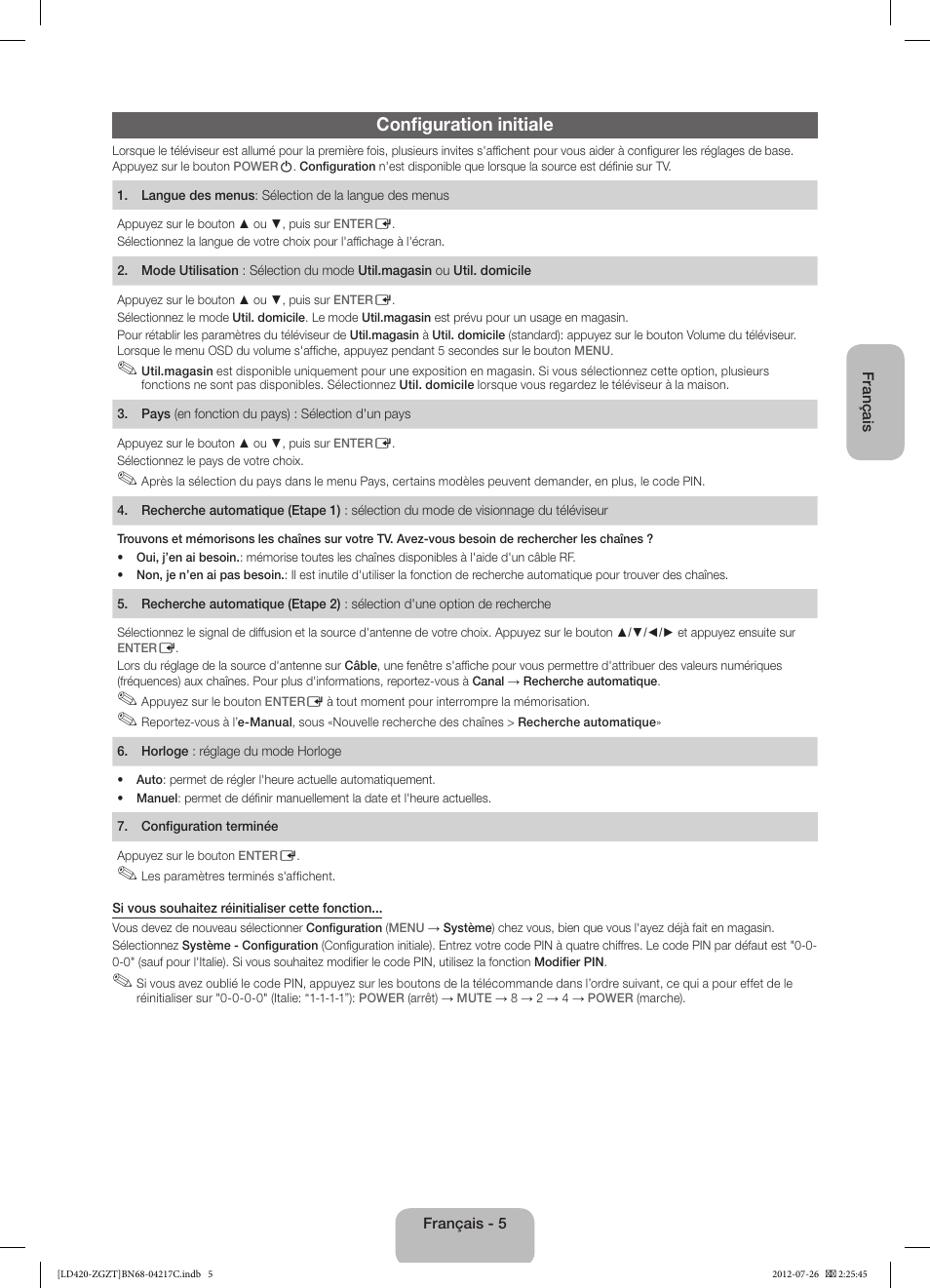 Configuration initiale | Samsung LE32E420E2W User Manual | Page 29 / 51