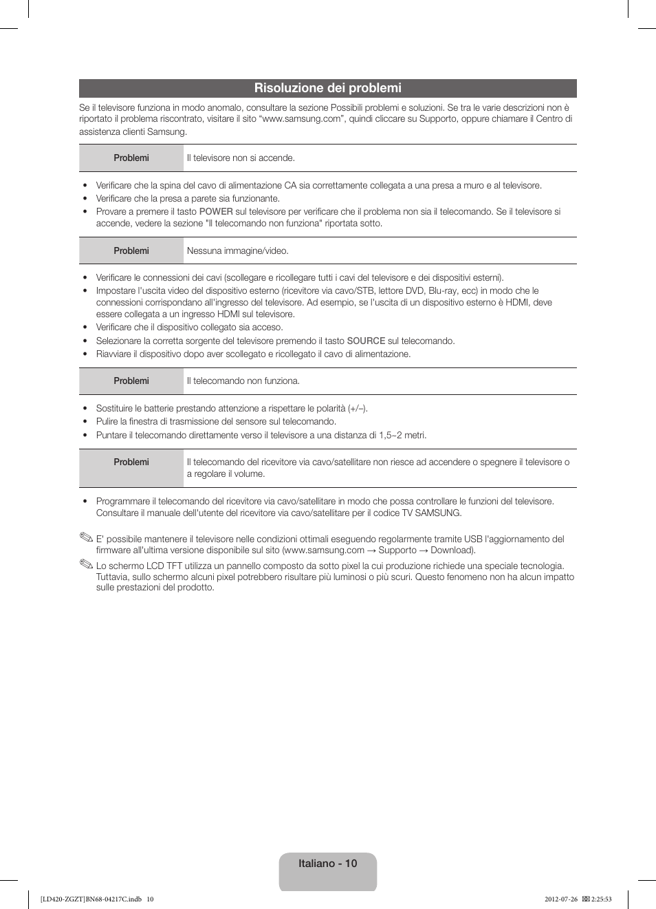 Risoluzione dei problemi | Samsung LE32E420E2W User Manual | Page 46 / 51