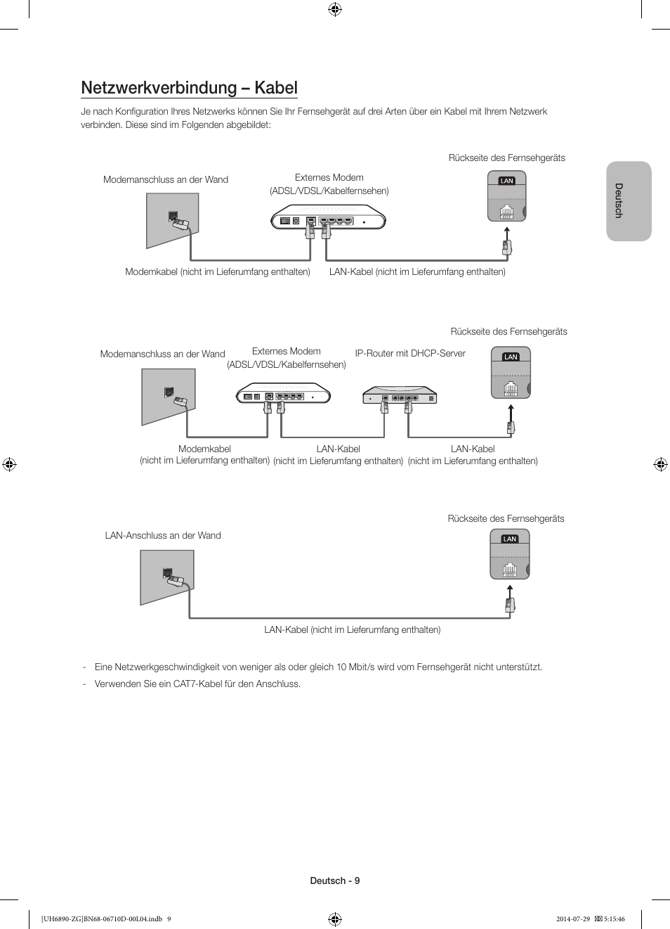 Netzwerkverbindung – kabel | Samsung UE48H6890SS User Manual | Page 31 / 89