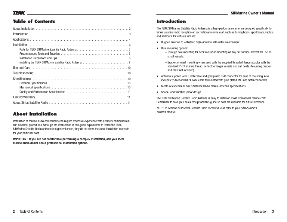 Audiovox Terk SIRMarine User Manual | Page 2 / 7