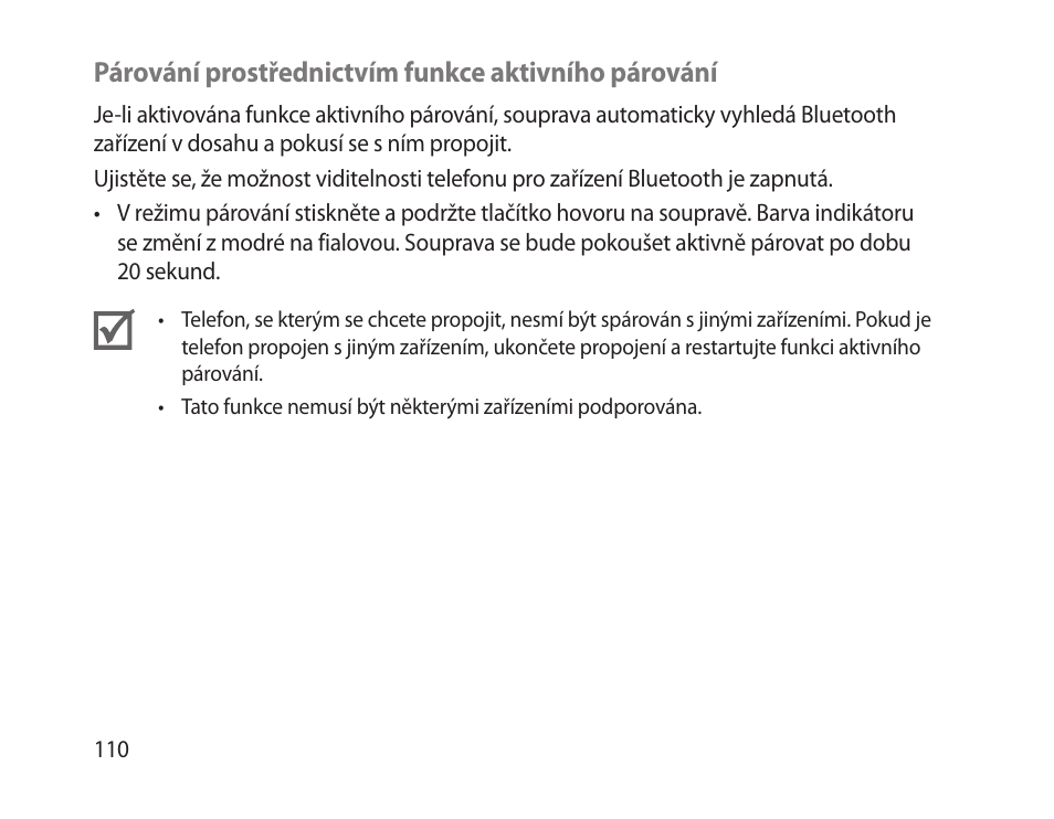 Párování prostřednictvím funkce aktivního párování | Samsung HM-1300 User Manual | Page 112 / 149