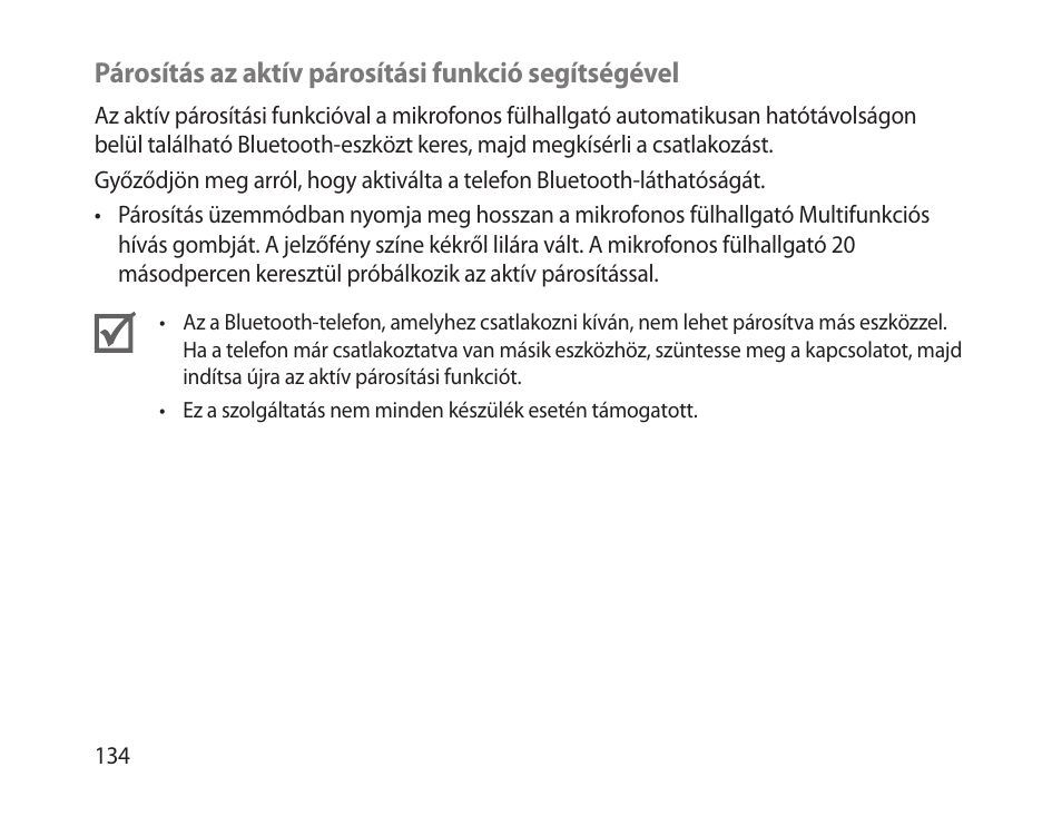 Párosítás az aktív párosítási funkció segítségével | Samsung HM-1300 User Manual | Page 136 / 149