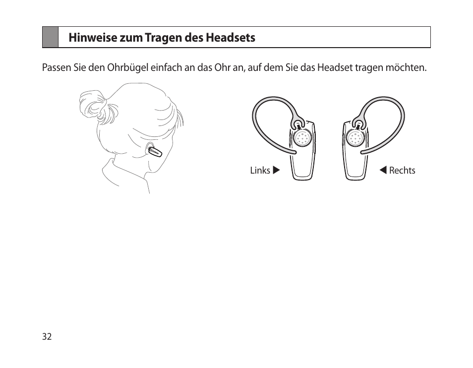 Hinweise zum tragen des headsets | Samsung HM-1300 User Manual | Page 34 / 149