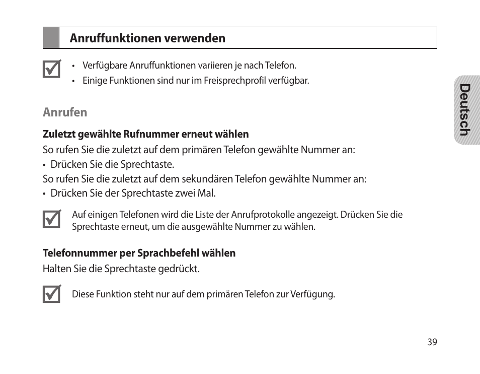 Anruffunktionen verwenden | Samsung HM-1300 User Manual | Page 41 / 149