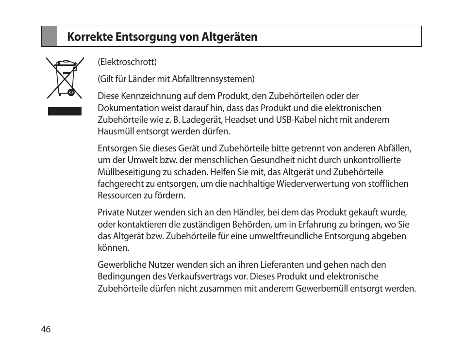 Korrekte entsorgung von altgeräten | Samsung HM-1300 User Manual | Page 48 / 149