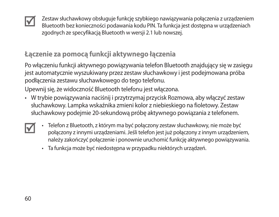 Łączenie za pomocą funkcji aktywnego łączenia | Samsung HM-1300 User Manual | Page 62 / 149