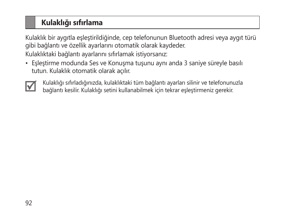 Kulaklığı sıfırlama | Samsung HM-1300 User Manual | Page 94 / 149