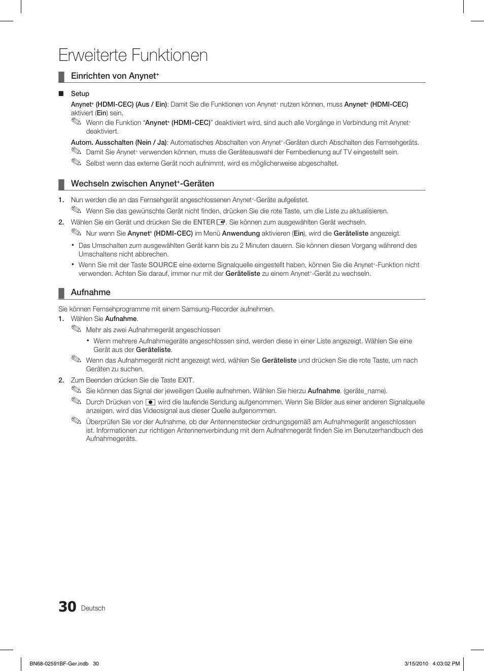 Erweiterte funktionen | Samsung LE19C451E2W User Manual | Page 108 / 157