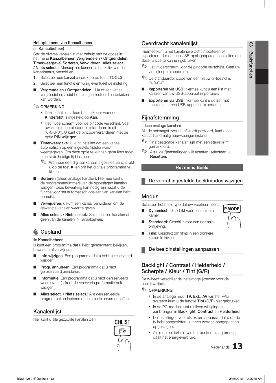 Gepland, Kanalenlijst, Overdracht kanalenlijst | Fijnafstemming, Modus | Samsung LE19C451E2W User Manual | Page 130 / 157