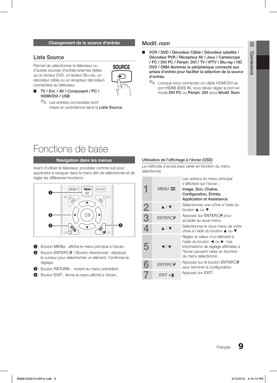 Fonctions de base, Liste source, Modif. nom | Samsung LE19C451E2W User Manual | Page 48 / 157