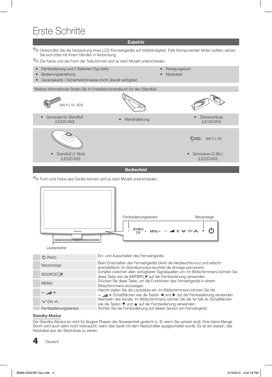 Erste schritte | Samsung LE19C451E2W User Manual | Page 82 / 157