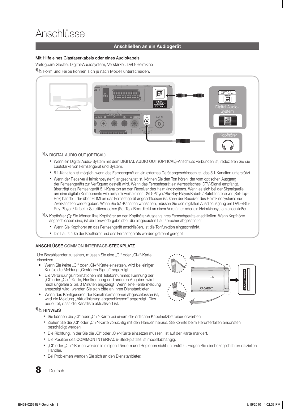 Anschlüsse | Samsung LE19C451E2W User Manual | Page 86 / 157