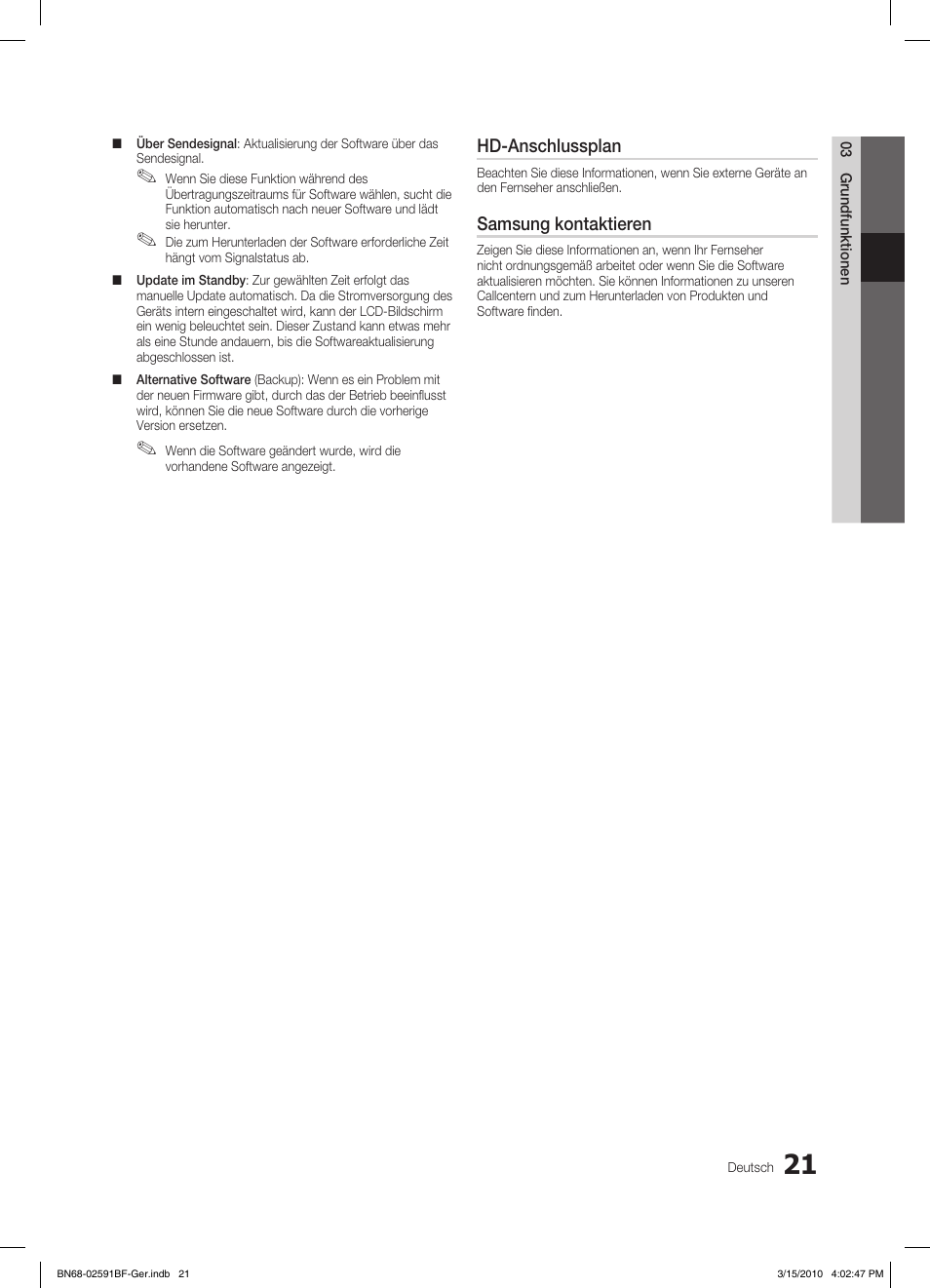 Hd-anschlussplan, Samsung kontaktieren | Samsung LE19C451E2W User Manual | Page 99 / 157