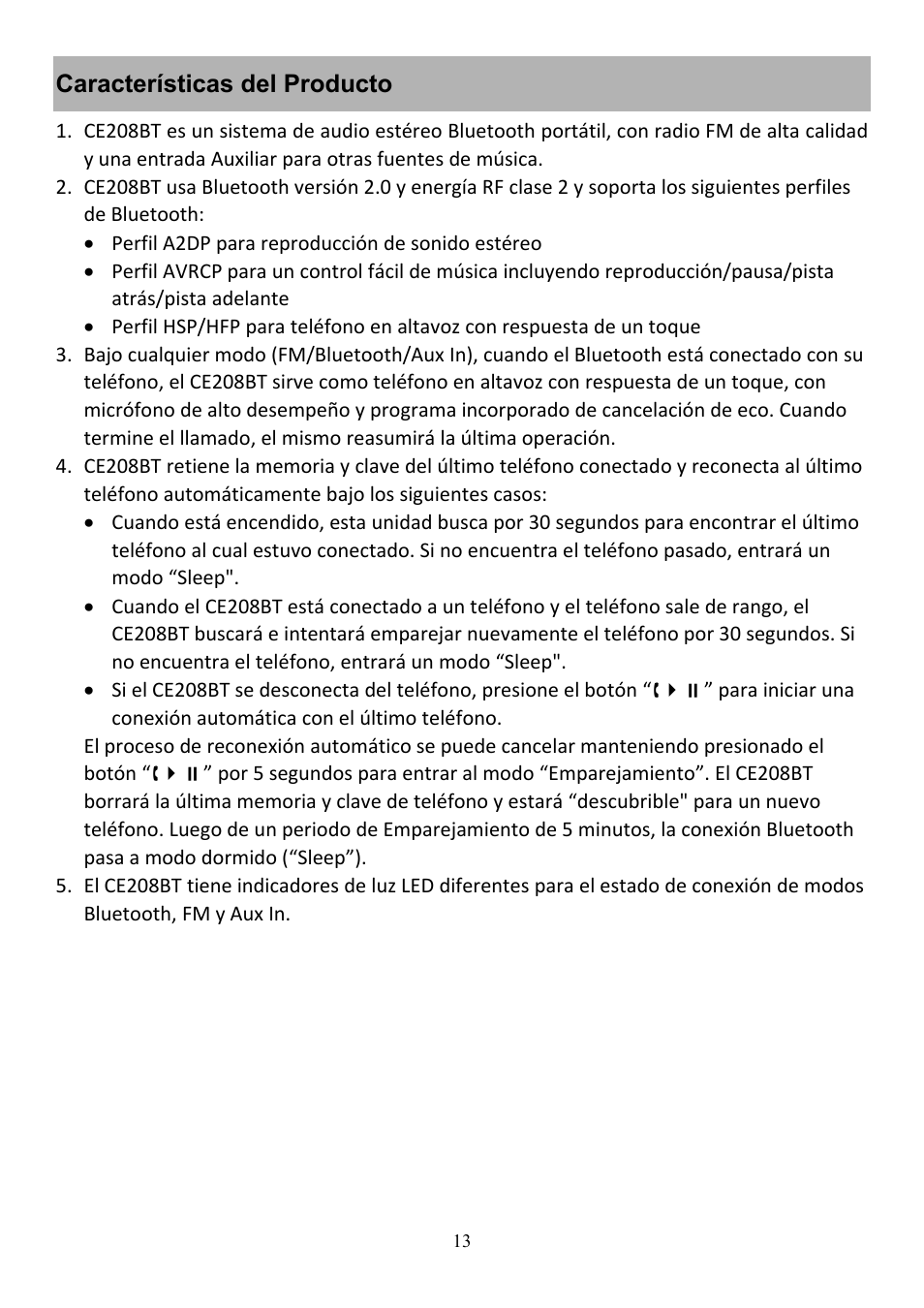 Audiovox CE208BT User Manual | Page 13 / 30