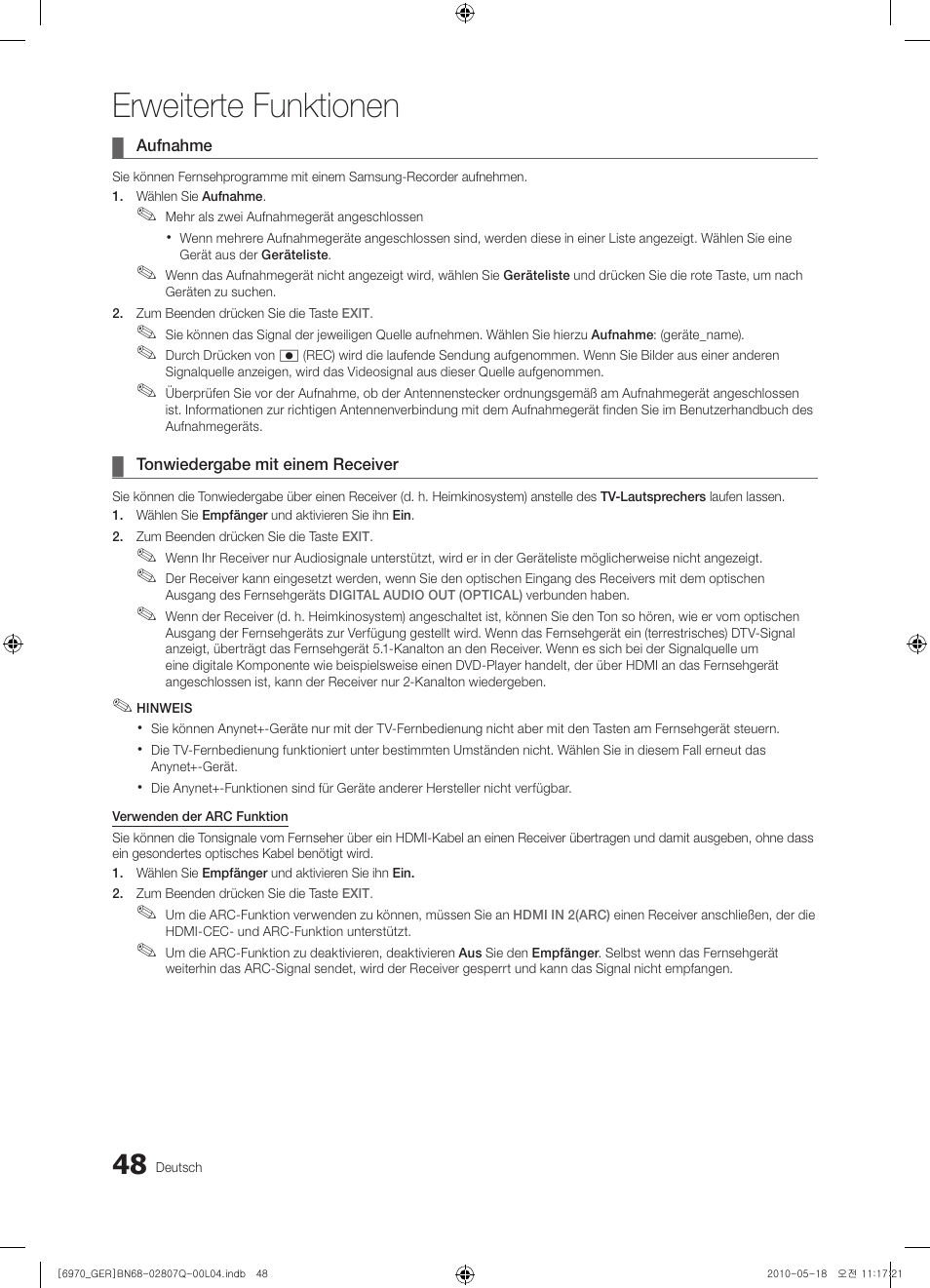 Erweiterte funktionen | Samsung PS50C6970YS User Manual | Page 112 / 256