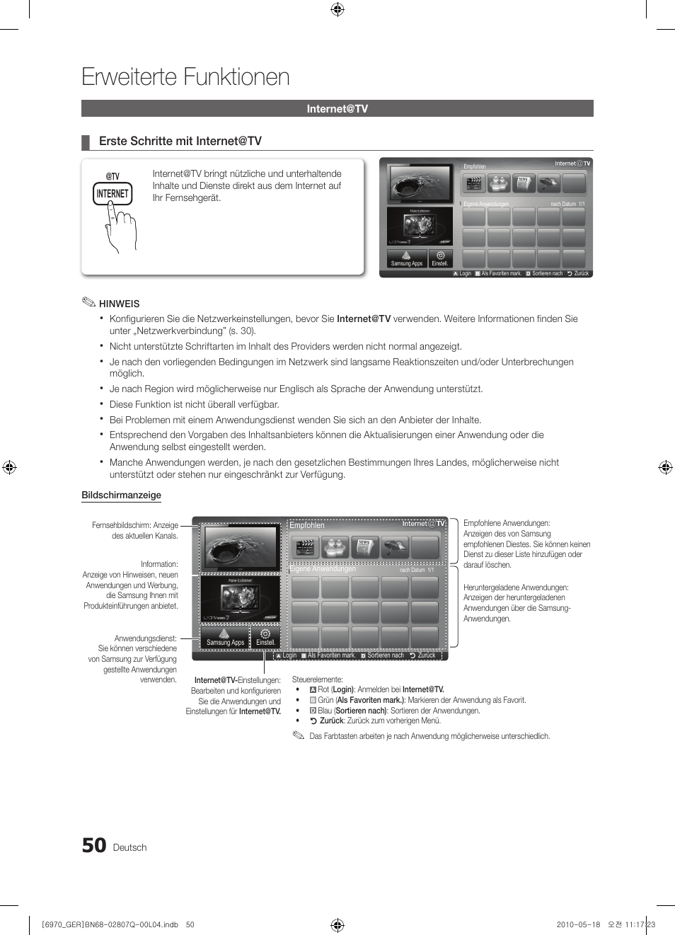 Erweiterte funktionen | Samsung PS50C6970YS User Manual | Page 114 / 256
