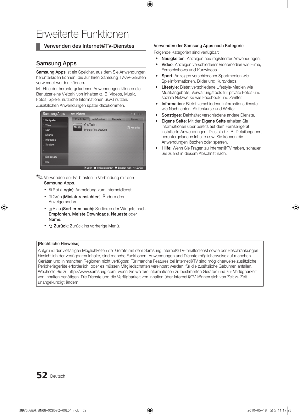 Erweiterte funktionen, Samsung apps | Samsung PS50C6970YS User Manual | Page 116 / 256