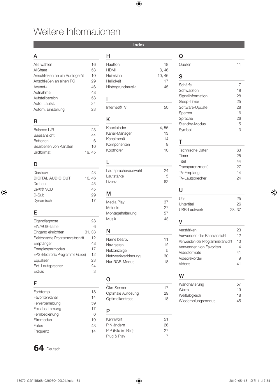 Weitere informationen | Samsung PS50C6970YS User Manual | Page 128 / 256