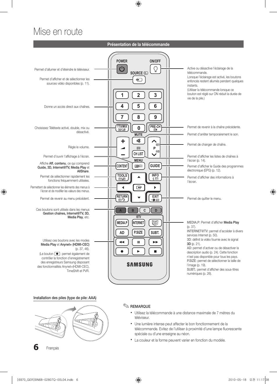 Mise en route | Samsung PS50C6970YS User Manual | Page 134 / 256