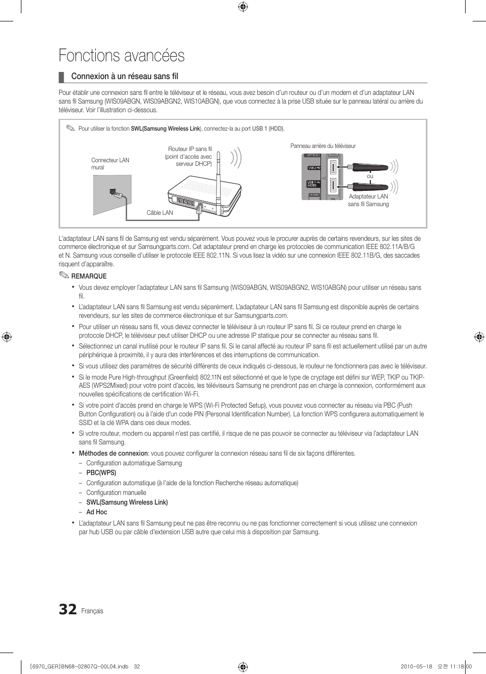 Fonctions avancées | Samsung PS50C6970YS User Manual | Page 160 / 256
