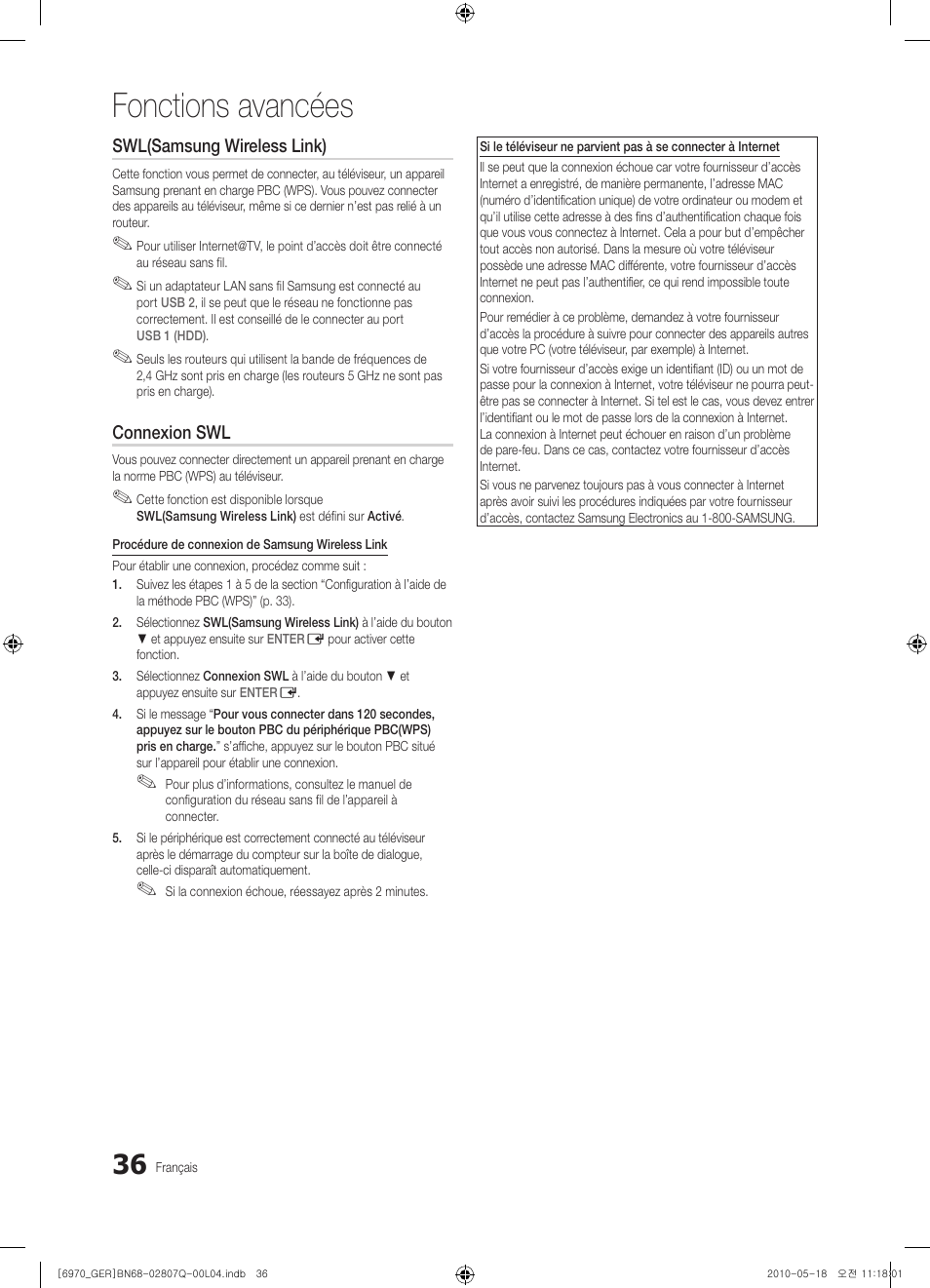 Fonctions avancées | Samsung PS50C6970YS User Manual | Page 164 / 256