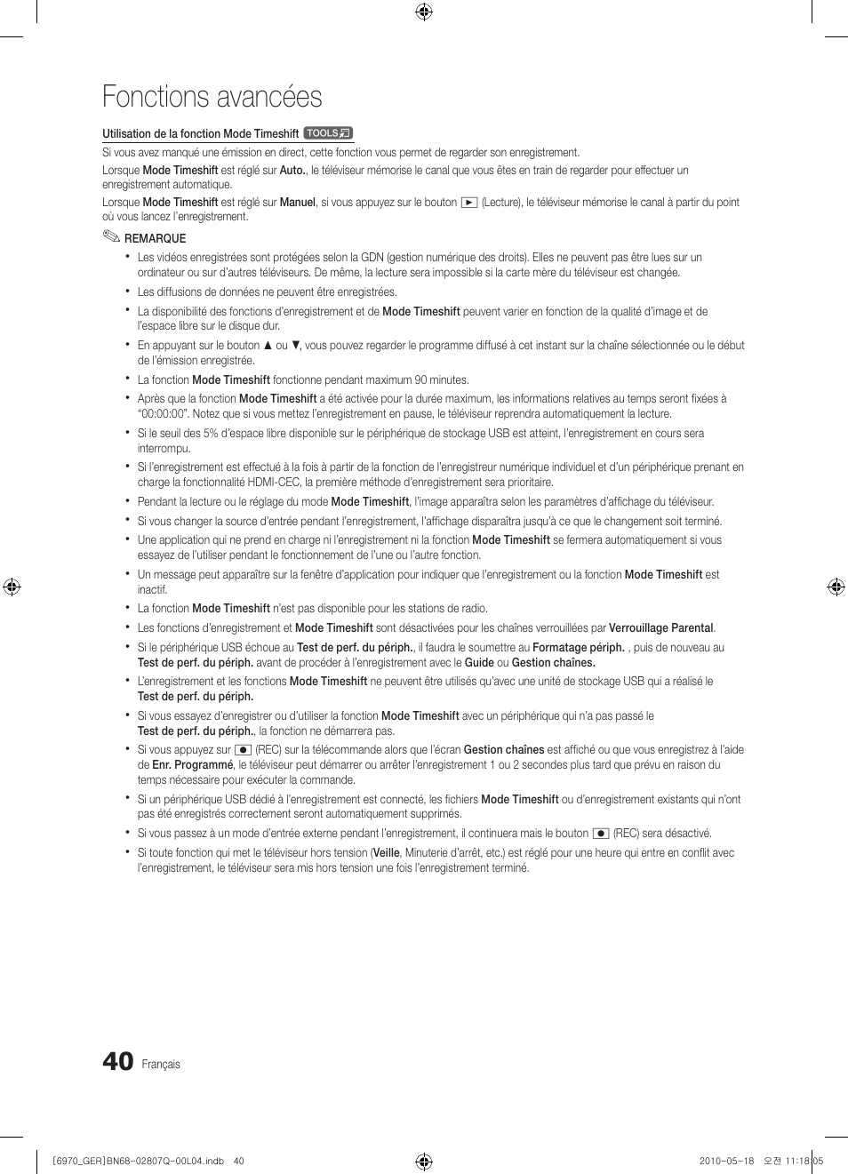 Fonctions avancées | Samsung PS50C6970YS User Manual | Page 168 / 256