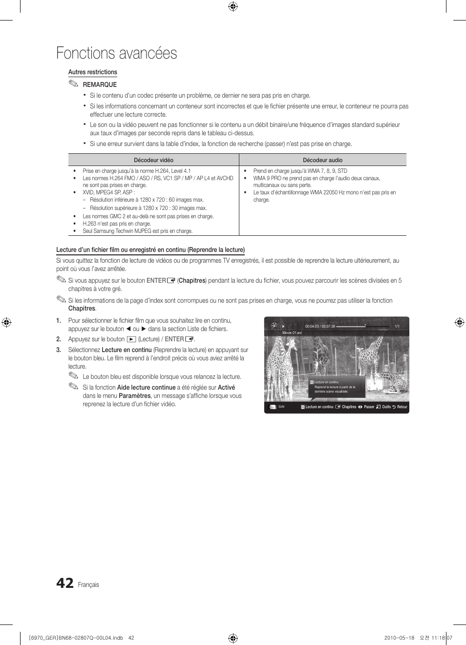 Fonctions avancées | Samsung PS50C6970YS User Manual | Page 170 / 256