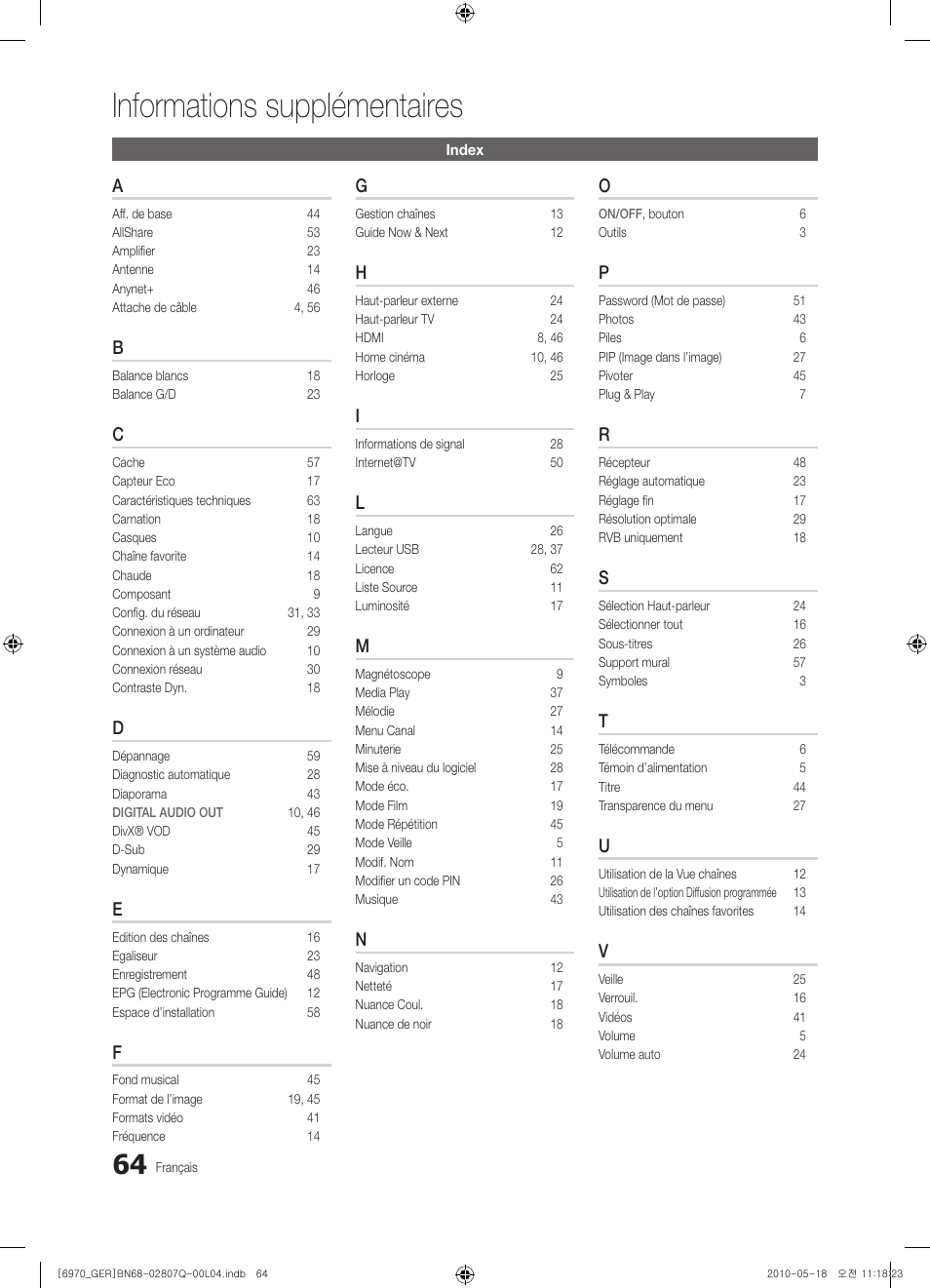 Informations supplémentaires | Samsung PS50C6970YS User Manual | Page 192 / 256