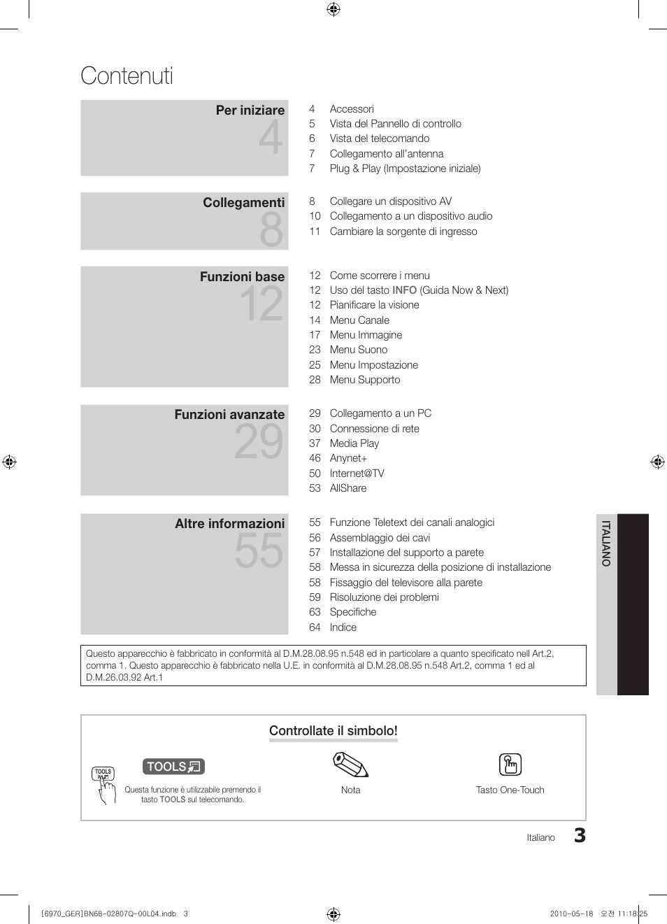 Contenuti | Samsung PS50C6970YS User Manual | Page 195 / 256