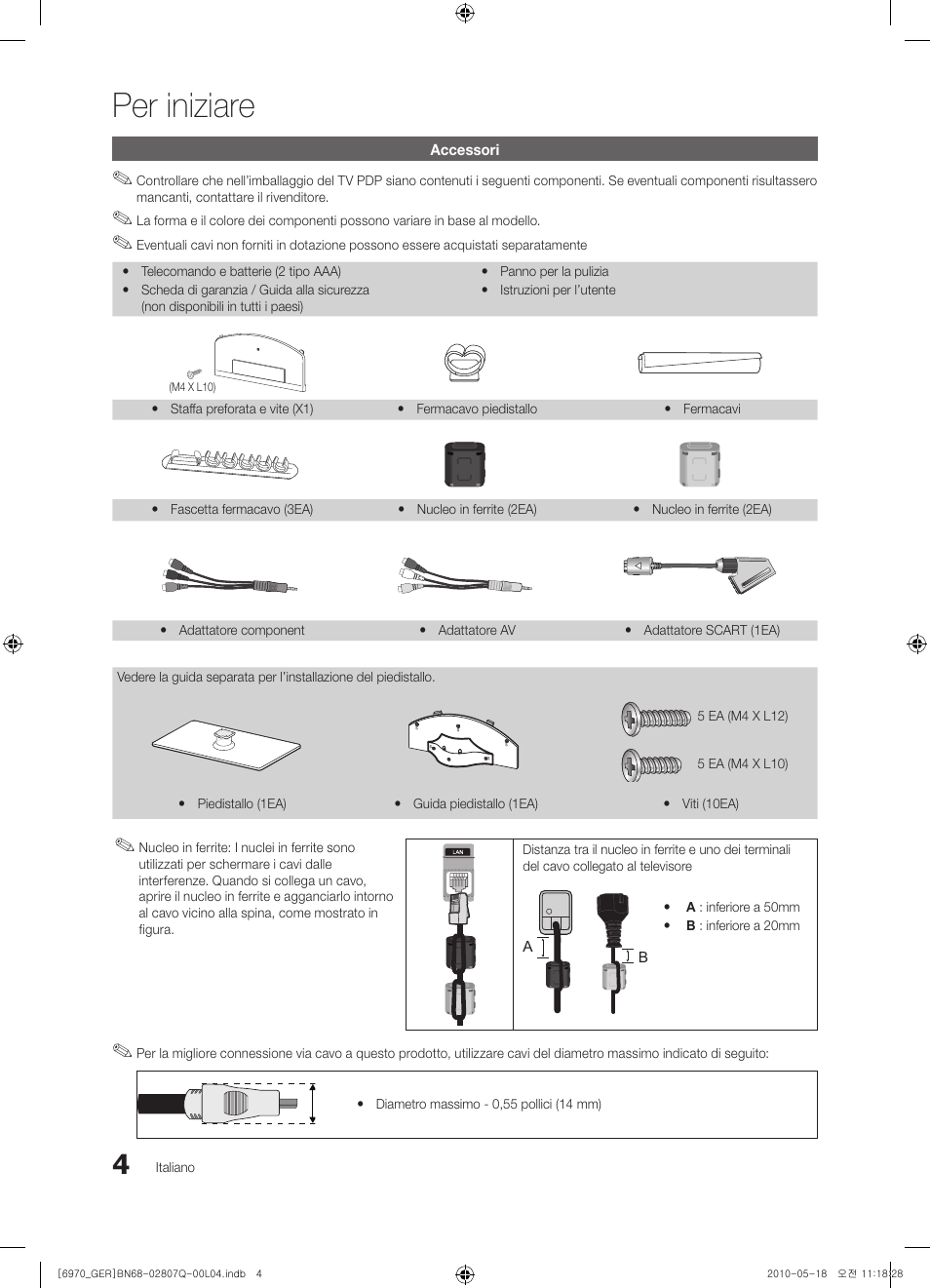 Per iniziare | Samsung PS50C6970YS User Manual | Page 196 / 256