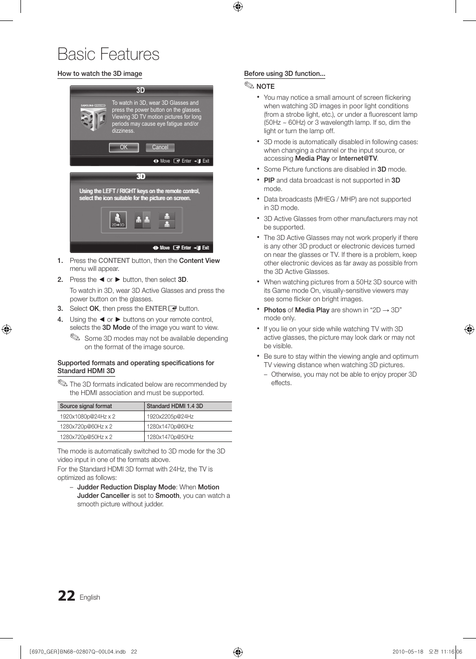 Basic features | Samsung PS50C6970YS User Manual | Page 22 / 256